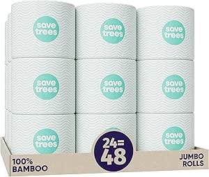 Bamboo Toilet Paper -24 Rolls Of Septic Safe Organic Toilet Paper 3-ply, 300 Sheets Per Roll - PFAs Free, FSC Certified, Plastic & Chemical Free